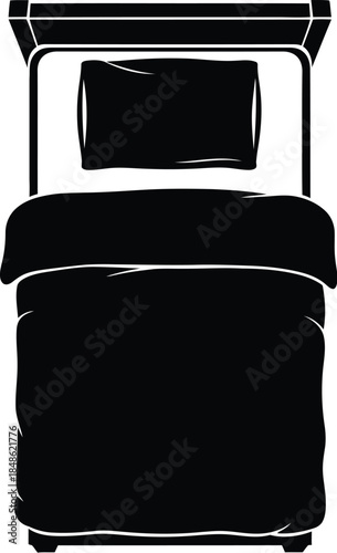 Simple outline of a bed with a pillow viewed from directly above