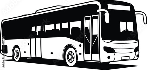 Simple black and white illustration of a modern passenger transportation bus