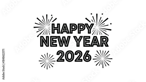 Festive new year greeting with fireworks and text in a bold silhouette