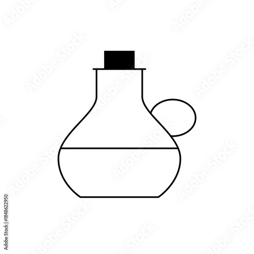 Black and White Line Art of Classic Round Bottom Flask with Side Arm