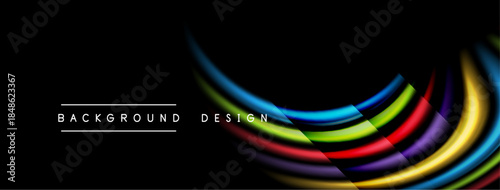 Abstract colorful waves over black background. Modern design element, vibrant hues create dynamic visual impact. Simple, elegant composition.