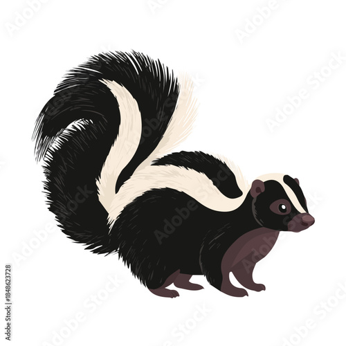Simple flat 2D vector graphic of a Skunk in modern icon style, isolated on a white canvas