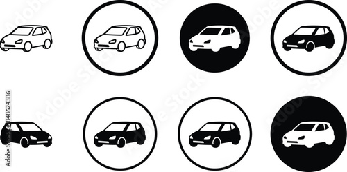 Car icon set, vehicle symbol collection, automotive graphic design, transport pictogram styles, black white silhouette, UI UX elements