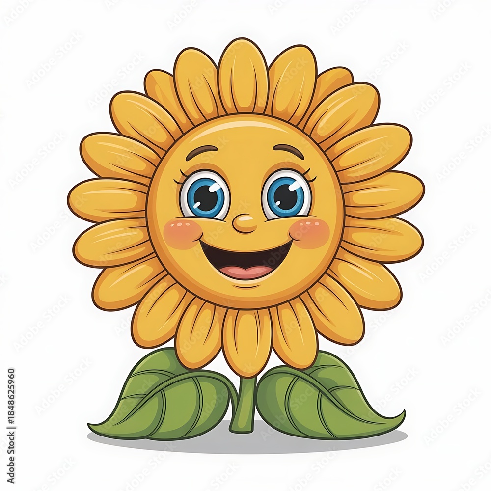 Fototapeta premium Smiling cartoon sunflower with happy face isolated on white background