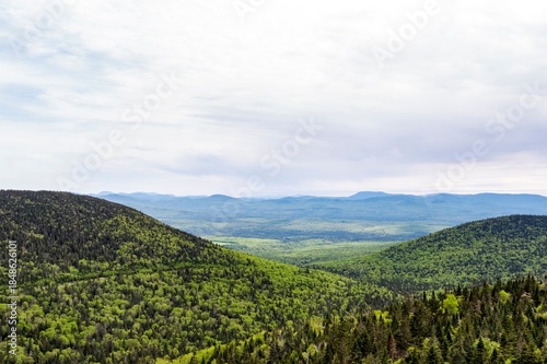 Scenic View of Mount Megantic, Quebec, Canada, and Distant Mountains on a Cloudy Day