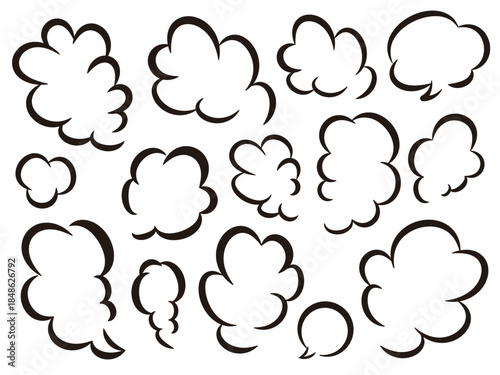 思考や想像を表すモクモクした雲形の吹き出し シンプルなベクターイラストセット