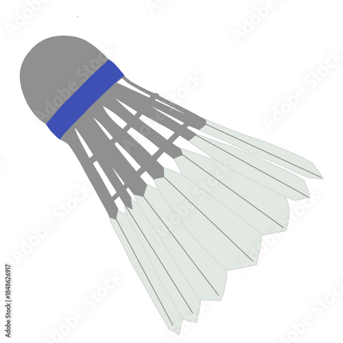Vector illustration of a badminton shuttlecock with grey base and white feathers isolated on white background.
