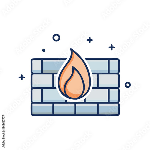 Firewall Security Icon — Brick Wall with Flame, Minimal Line Vector (SVG)
