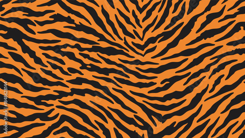 A close-up, abstract pattern of vibrant orange and black tiger stripes.
