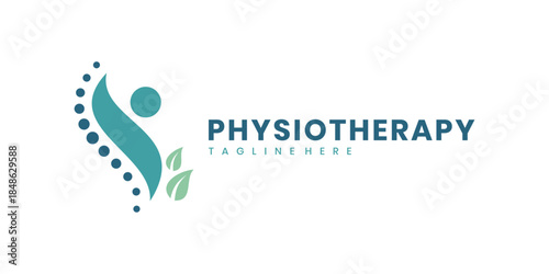 Physiotherapy logo with abstract spine and leaves
