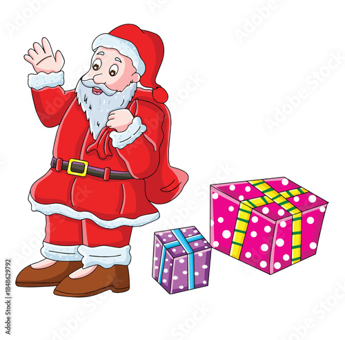 Cute cartoon hand drawn vector Santa Claus clipart.