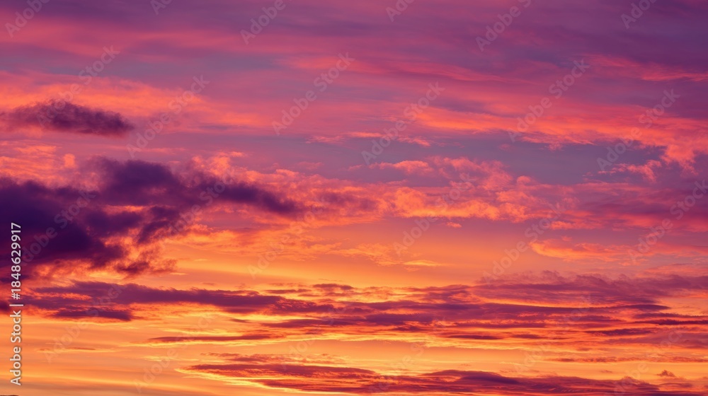 Fototapeta premium Vibrant Magenta Sunset Sky Illuminated With Soft Clouds and Orange Horizon Creating Dramatic Scene.