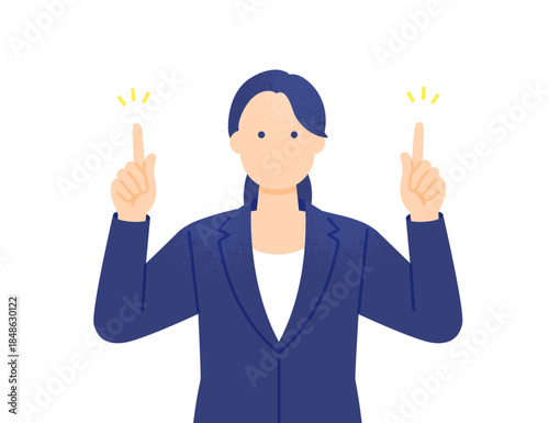 広告やメッセージを配置できる空白を指差すビジネスパーソン。両手で掲示するスーツ姿の女性。