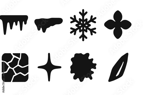 Icy Texture Icons. Icy textures. Filled icon set of icy textures: frost line, ice ridge, snowflake, frozen