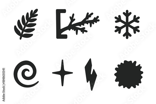 Frozen Icons Collection. Frozen window details. Filled icon set of frozen window details: frost fern, icy