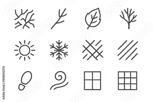 Icy Shadow Icons. Icy shadow impressions. Line outline icon set of Icy shadow impressions: frost surface,