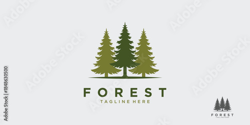 Minimalist forest logo with three natural pine trees