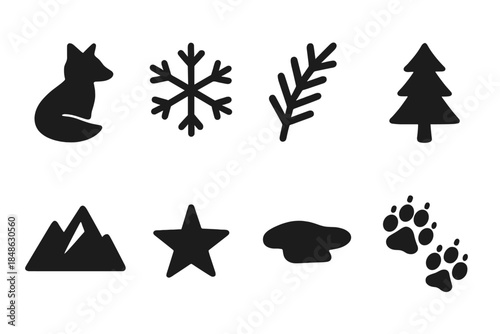 Fox and Winter Icons. Fox & winter elements. Filled icon set of fox & winter elements: fox icon, snowflake,