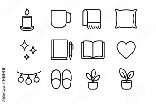Solo Celebration Icons. Solo celebration comfort. Line outline icon set of Solo celebration comfort: candle,