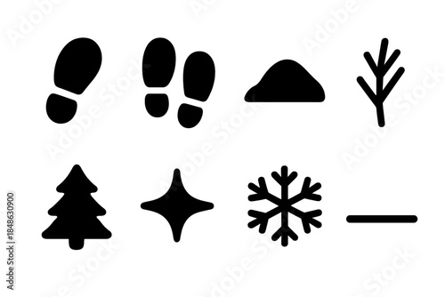 Footprint Icon Set. Footsteps in cold field. Filled icon set of footsteps in cold field: footprint, step mark,