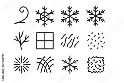 Frost Pattern Icons. Frost patterns on glass. Line outline icon set of Frost patterns on glass: frost swirl,