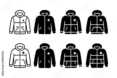 Minimal Metallic Jackets Icons. Minimal metallic jackets. Filled icon set of minimal metallic jackets: jacket