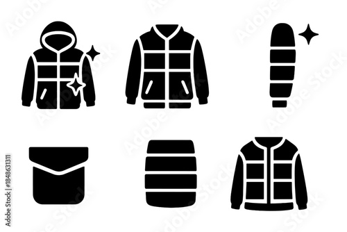 Urban Metallic Jackets Iconset. Urban metallic jackets. Filled icon set of urban metallic jackets: hooded