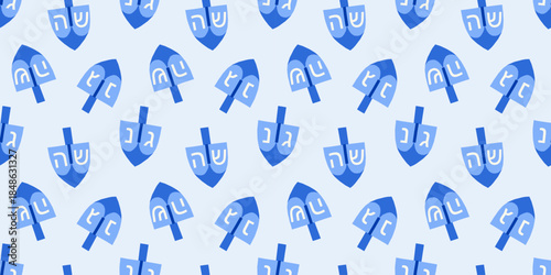 Modern Hanukkah vector seamless pattern. Jewish holidays wrapping paper design with dreidel