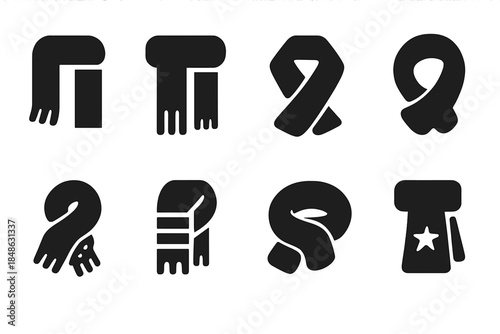 Winter Wrap Silhouettes. Winter wrap silhouettes. Filled icon set of winter wrap silhouettes: scarf silhouette