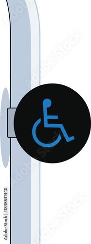 Wheelchair accessibility sign on a white pole.