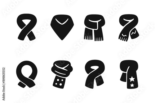 Scarf Silhouette Icons. Scarf fashion silhouettes. Filled icon set of scarf fashion silhouettes: scarf