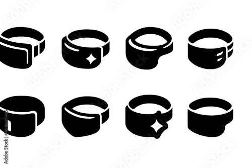 Futuristic Visor Icons. Futuristic visor gear. Filled icon set of futuristic visor gear: tech visor, strap