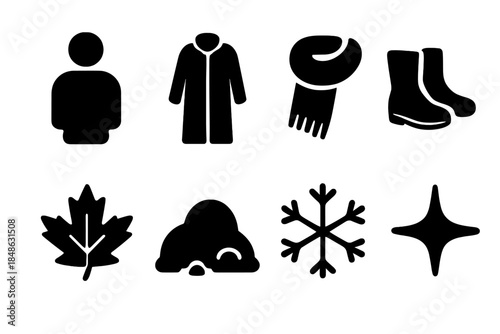 Winter Street Icons. Winter street portraits. Filled icon set of winter street portraits: person icon, long