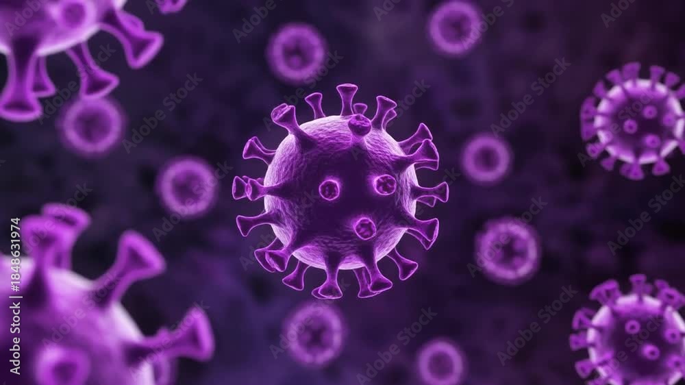 custom made wallpaper toronto digitalConceptual illustration of virus cells with spiky structures in purple