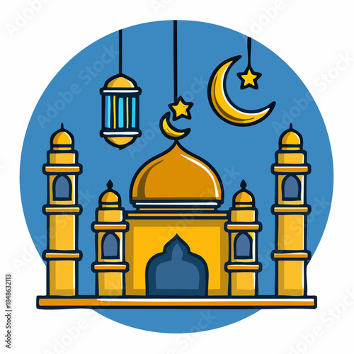 Golden Mosque Ramadan Decorative Vector | Vektor Dekoratif Masjid Emas Ramadhan