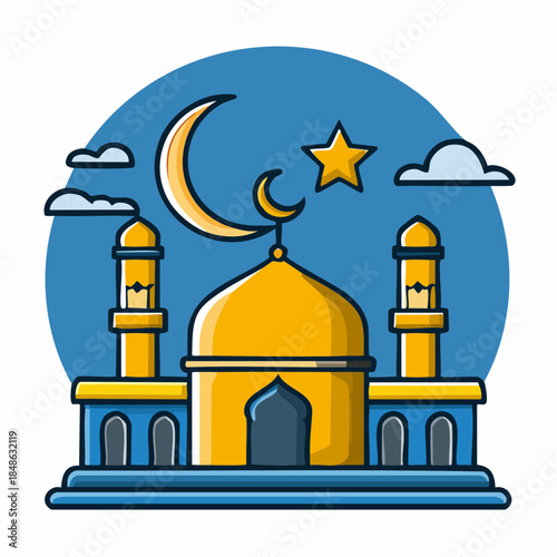 Golden Mosque Ramadan Vector Illustration | Ilustrasi Vektor Masjid Emas Ramadhan