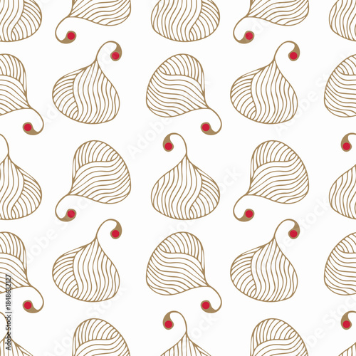 Unreal doodle abstract pattern, gold elements on white background. Textile, cover, wallpaper, wrapper, packaging, back.