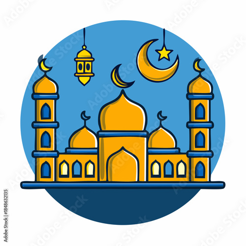 Golden Mosque Ramadan Vector Illustration | Ilustrasi Vektor Masjid Emas Ramadhan