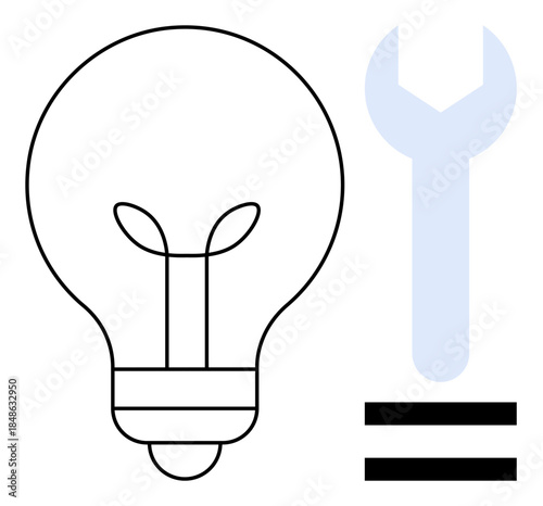 Minimalistic light bulb and wrench graphic symbolizing innovation, creativity, and problem-solving through logical tools. Ideal for creativity, engineering, technology, innovation, strategy