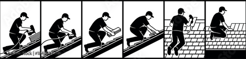 Roof shingle installation process – flavector silhouette series on residential construction and repair