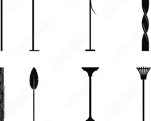 Stylized vertical pole silhouettes for architecture, design, and symbolism – flavector vector set