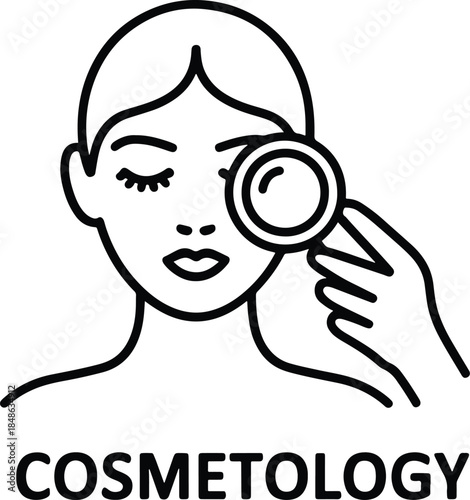 Cosmetology icon girl with magnifying glass