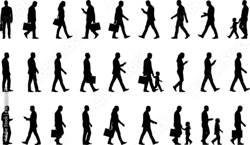 Walking silhouette set – everyday human behavior and interaction by flavector