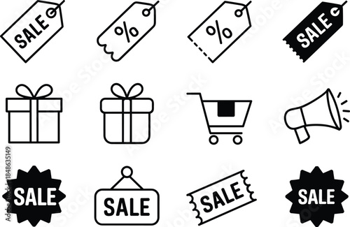 ecommerce sale icons,discount and offer symbol, discount icons,sale icons,shopping icons,promotion icon set,price tag icons,percentage icons,e commerce icons,retail icons,offer symbols,vector icon set