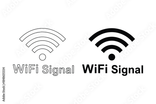 Two contrasting Wi-Fi signal icons, one outlined and one solid black, representing wireless connectivity