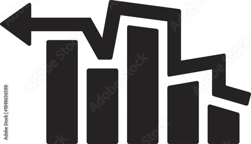 Downward Bar Chart With Arrow Icon Representing Financial Decline graph