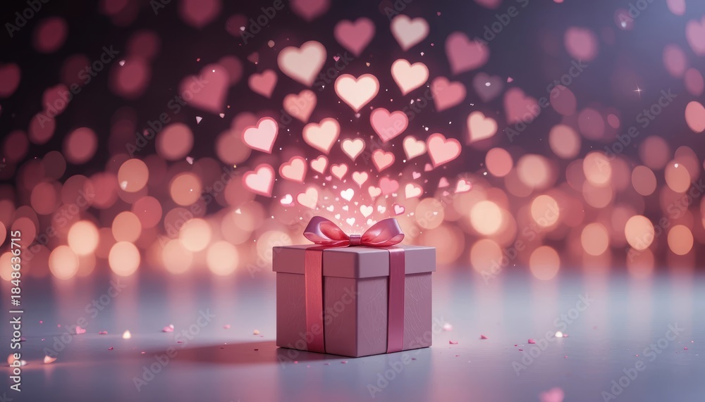 Fototapeta premium Gift box with hearts floating in the air during a festive celebration Generative AI