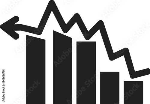 Falling Bar Chart Graph With Downward Trend Arrow Icon decline