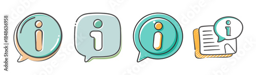 Diverse information icon set displaying various styles for help and support content