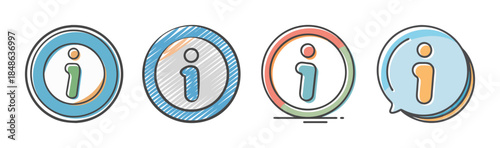 Hand drawn information icons set with doodle style for help and support interfaces